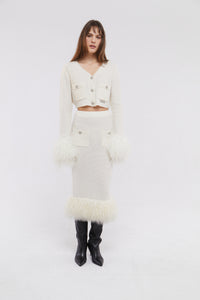 Shearling Trim Midi Skirt in Cloud