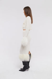 Shearling Trim Midi Skirt in Cloud