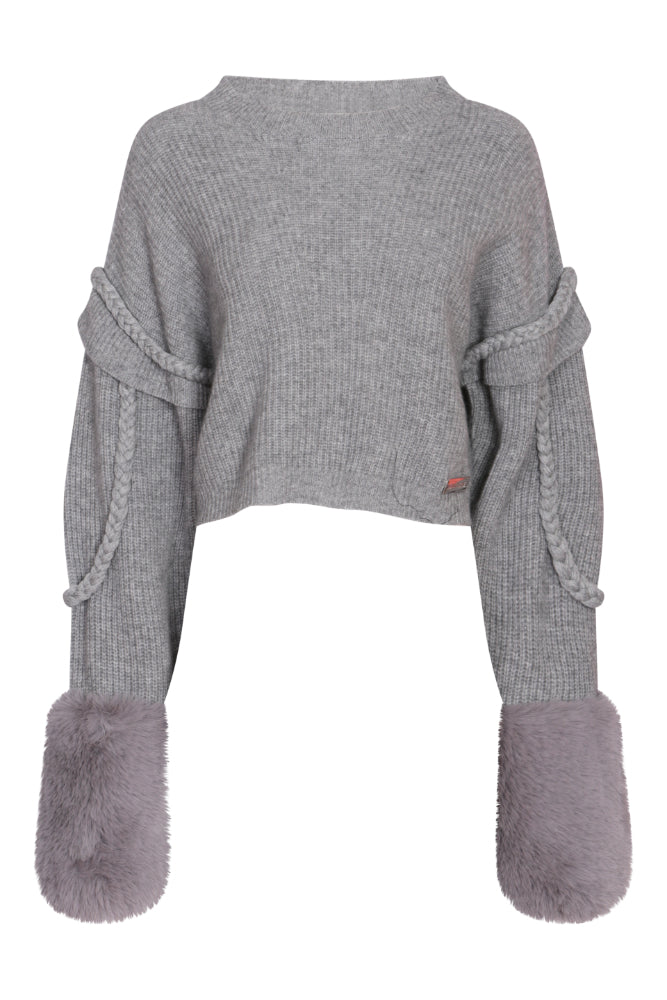 Faux Cuff Sweater with Plait Detail in Mist