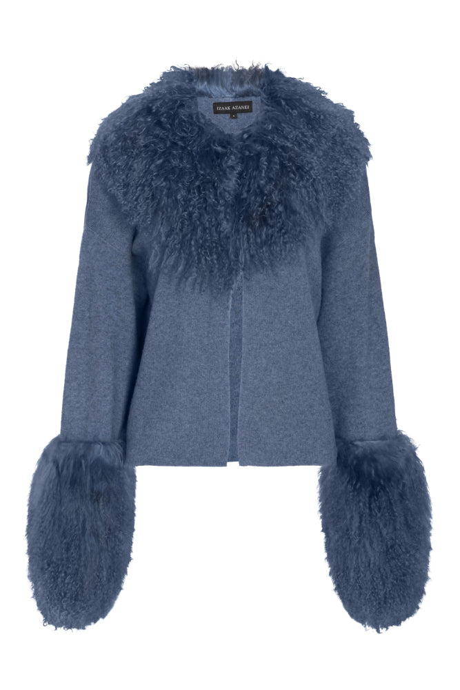 Jacket with Shearling Collar and Cuffs in Yale Blue