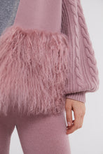 Load image into Gallery viewer, Cable Knit Jacket with Shearling Trim in Blush
