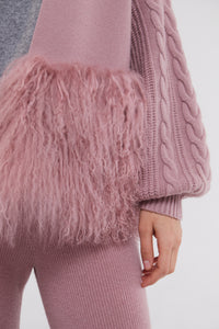 Cable Knit Jacket with Shearling Trim in Blush