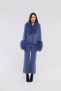 Jacket with Shearling Collar and Cuffs in Yale Blue