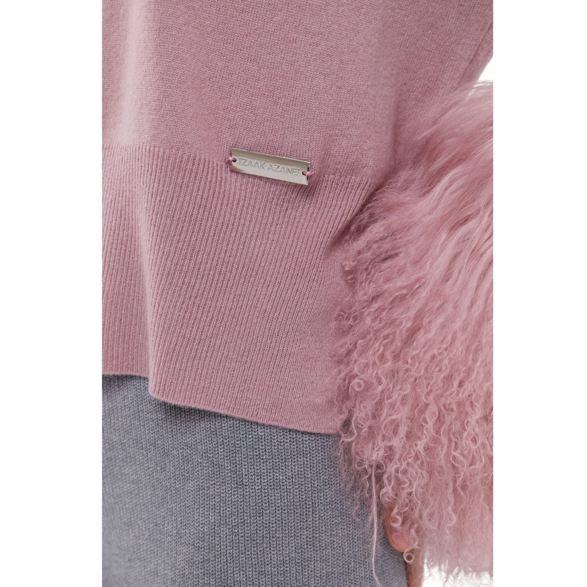 Round Neck Sweater with Shearling Cuff in Blush
