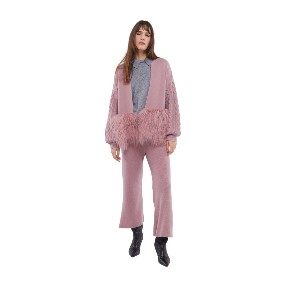 Cropped Pants with Button Detail in Blush