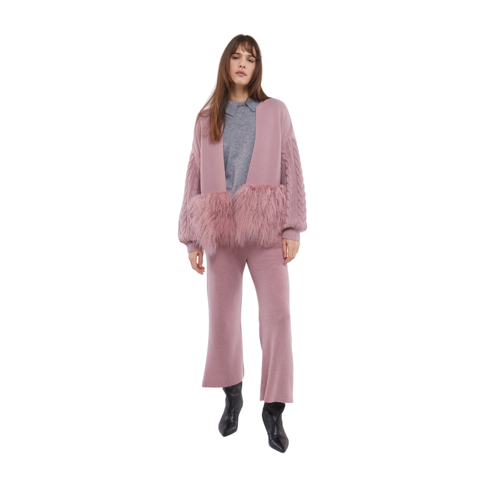 Cropped Pants with Button Detail in Blush