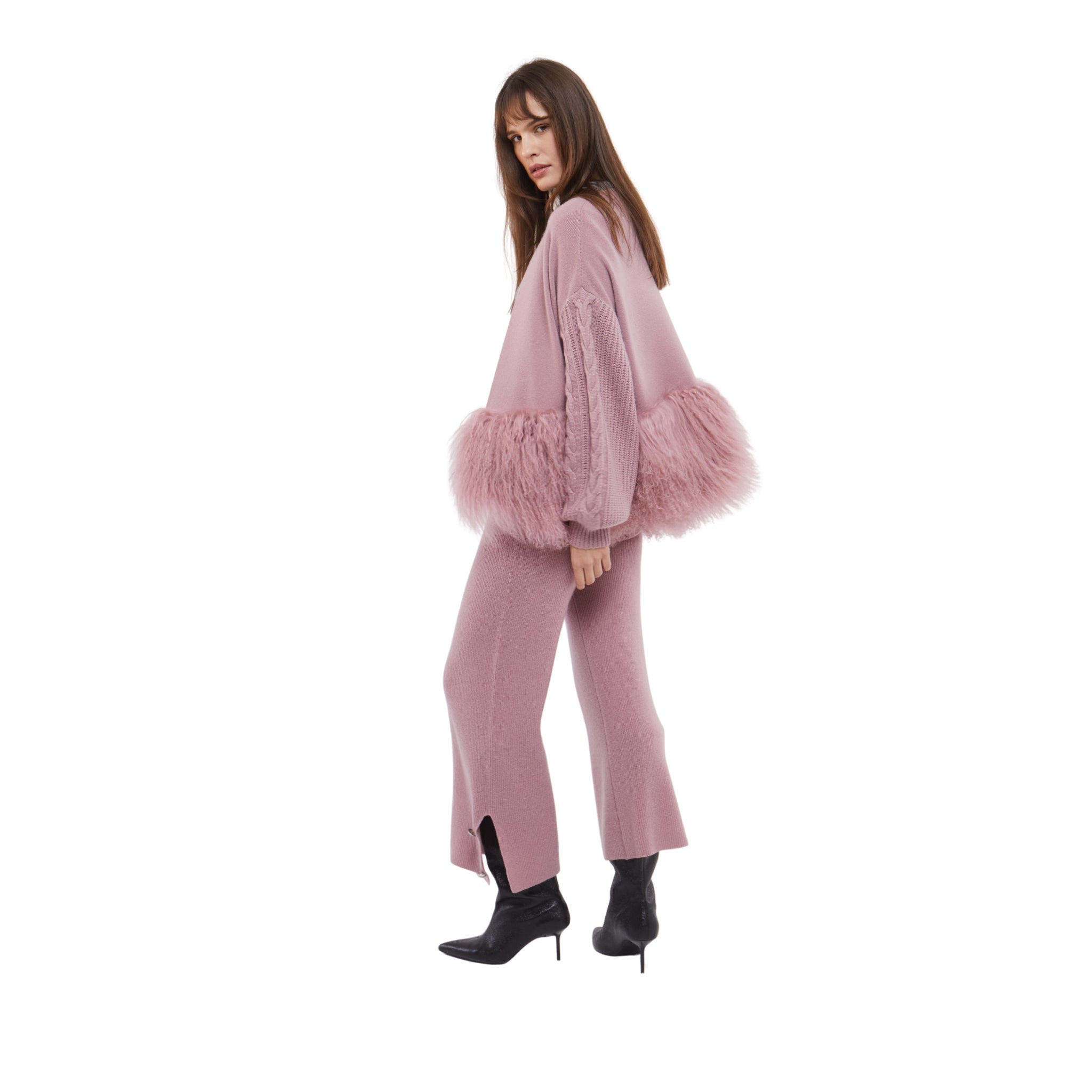 Cropped Pants with Button Detail in Blush