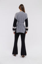 Load image into Gallery viewer, Tie Detail Cuff Cardigan in Mist and Black
