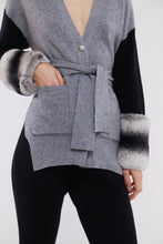 Load image into Gallery viewer, Tie Detail Cuff Cardigan in Mist and Black
