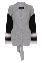 Load image into Gallery viewer, Tie Detail Cuff Cardigan in Mist and Black
