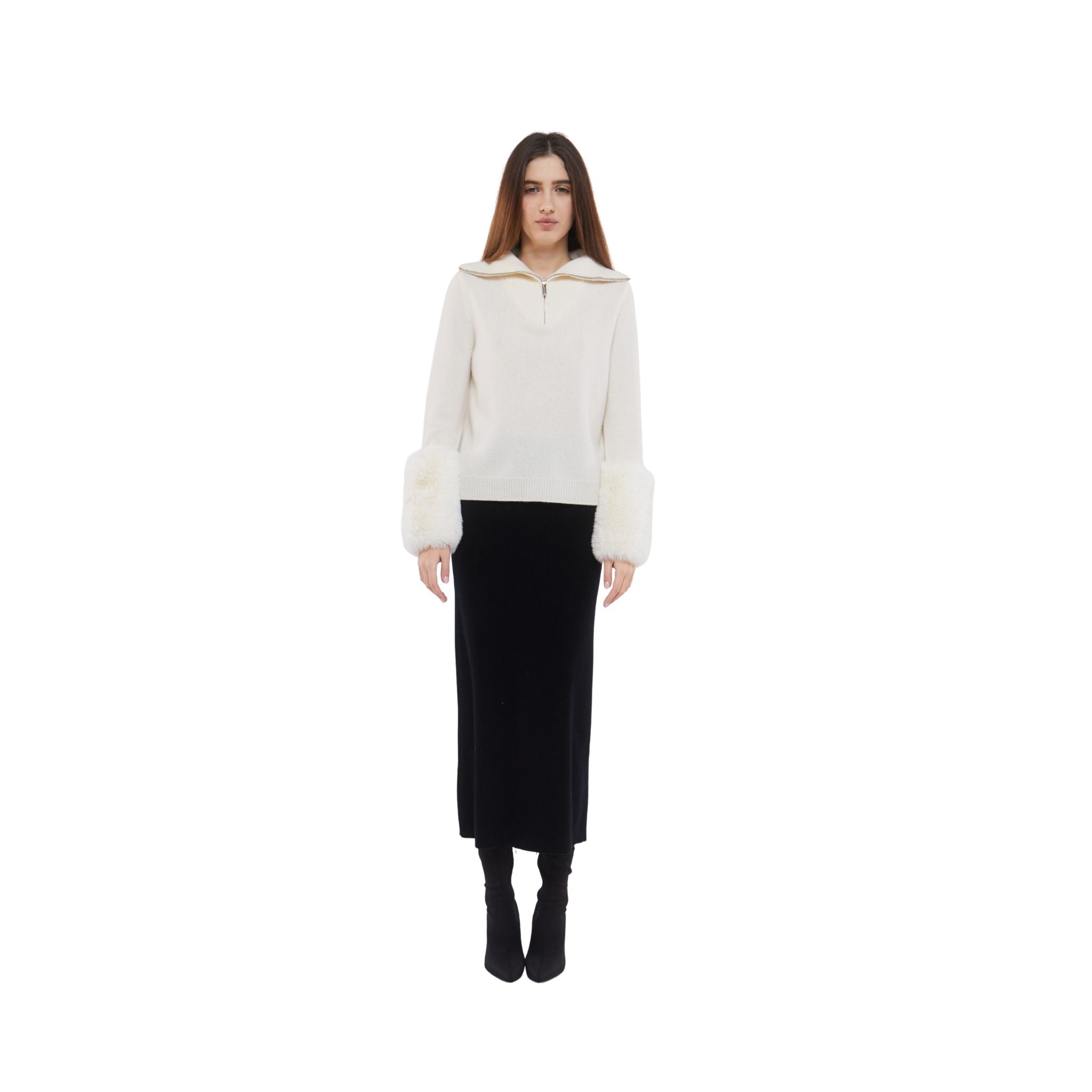 Zip Up Faux Cuff Sweater in Cloud