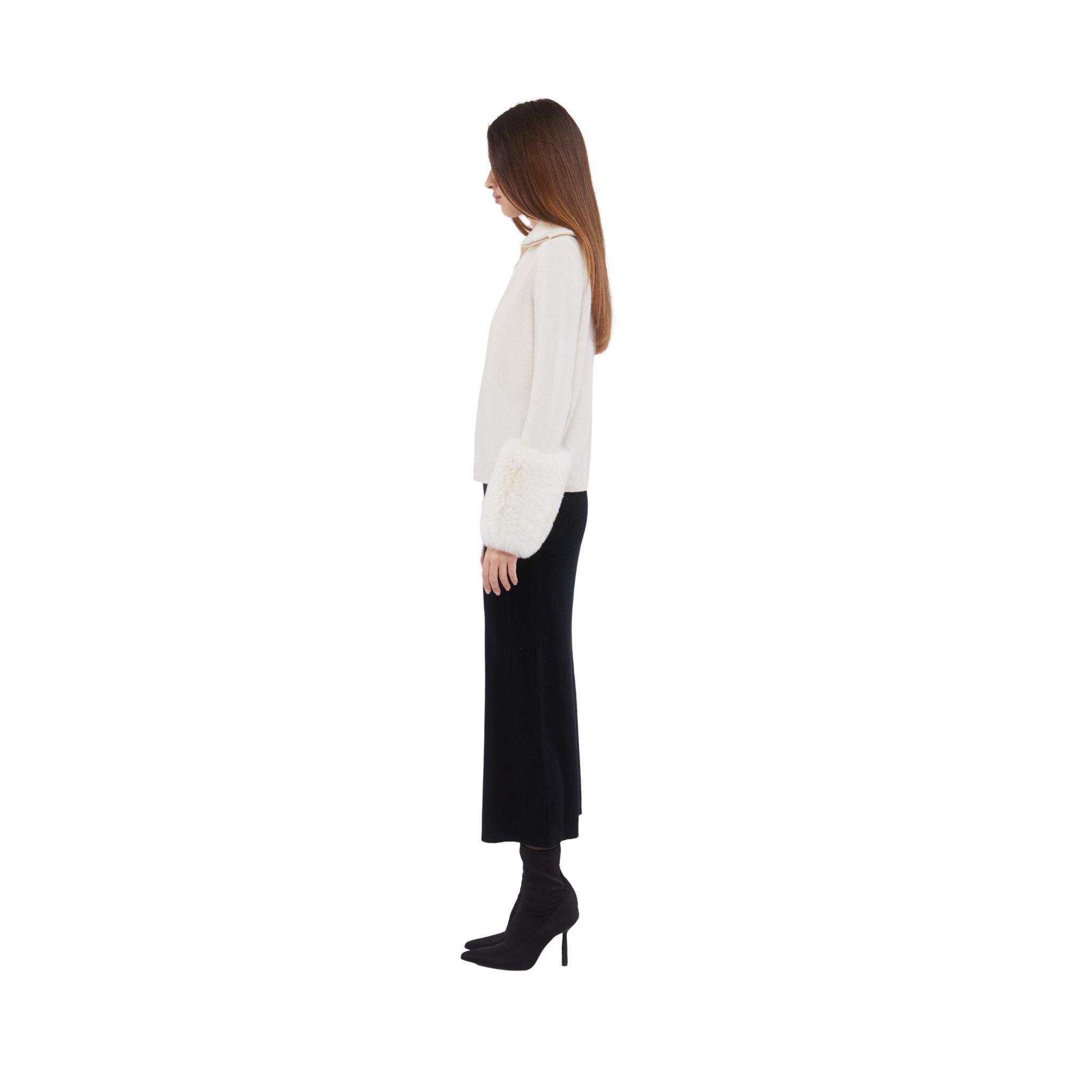 Zip Up Faux Cuff Sweater in Cloud