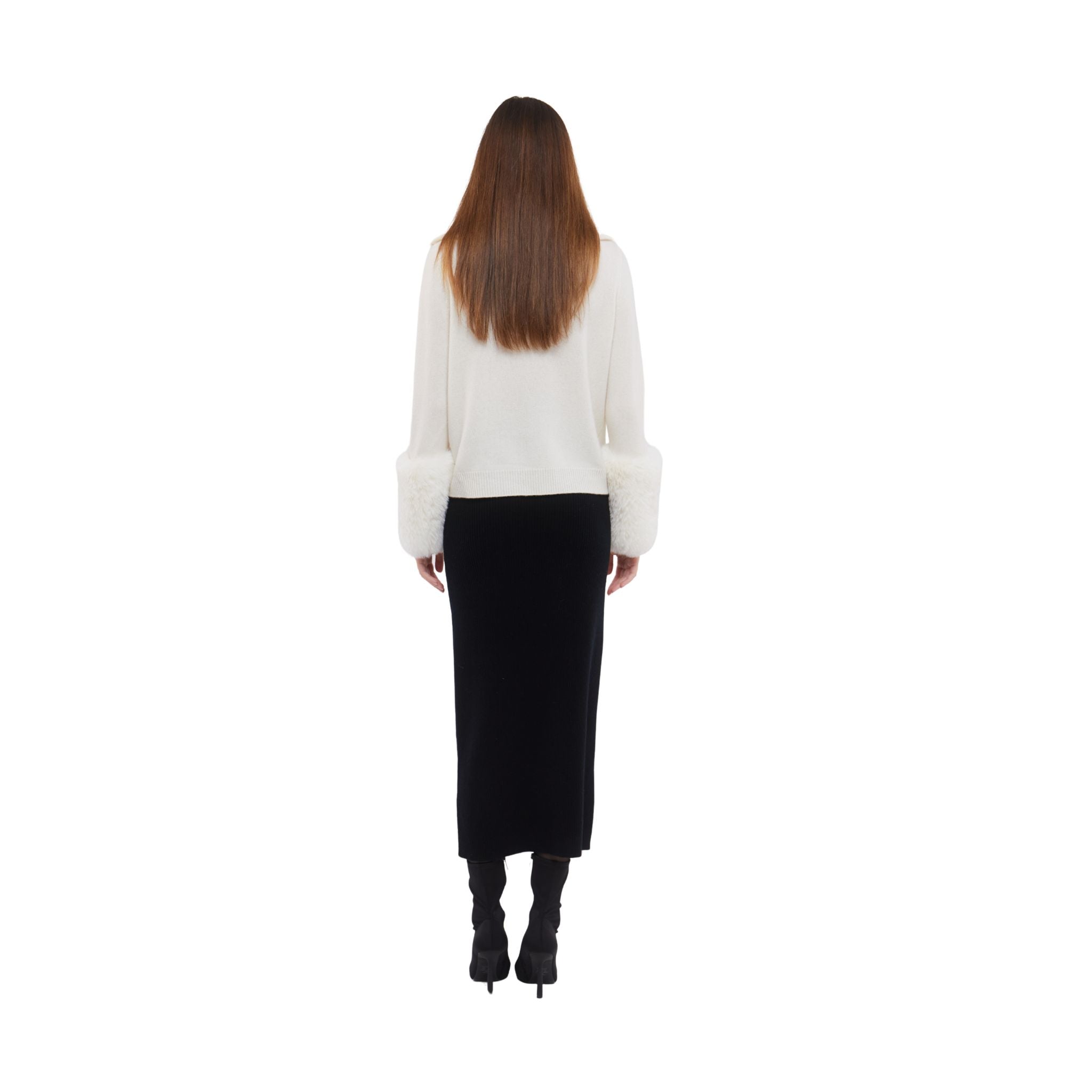 Zip Up Faux Cuff Sweater in Cloud