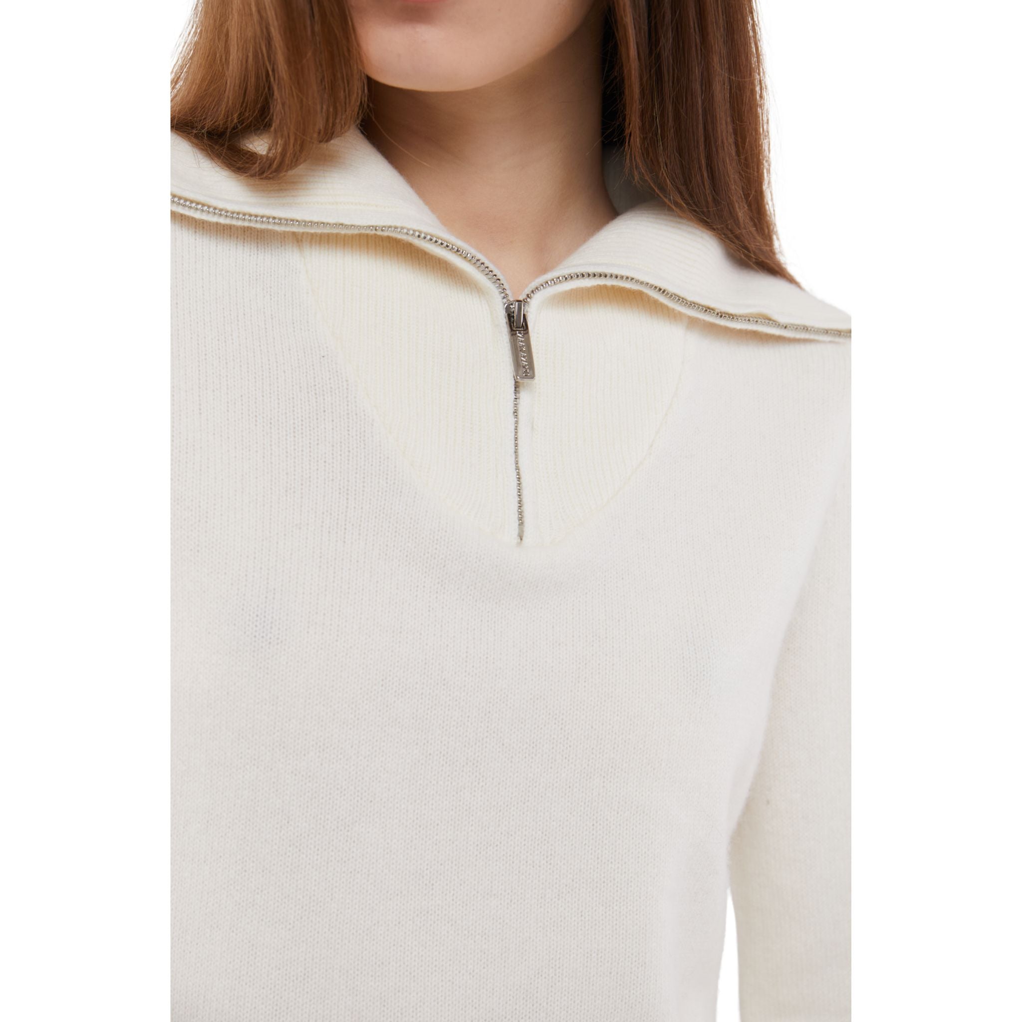 Zip Up Faux Cuff Sweater in Cloud