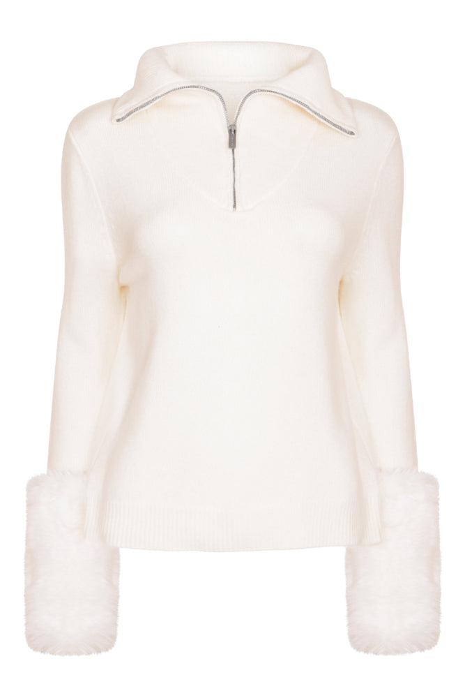 Zip Up Faux Cuff Sweater in Cloud