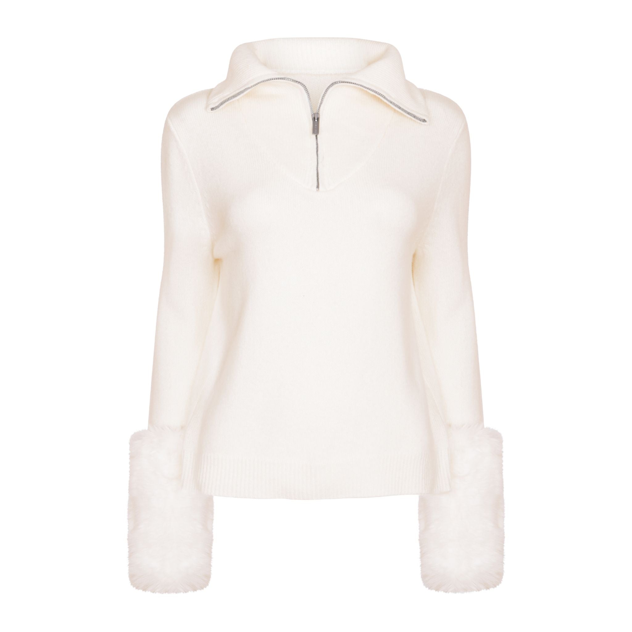 Zip Up Faux Cuff Sweater in Cloud