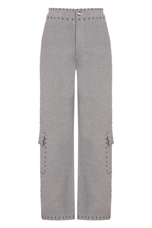 Embellished Wide Leg Pants in Stone