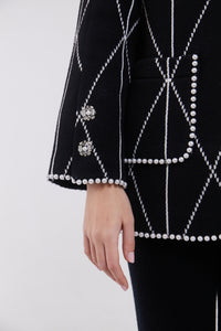 Embellished Jacket with Scarf in Monochrome