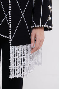 Embellished Jacket with Scarf in Monochrome