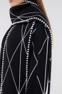 Embellished Jacket with Scarf in Monochrome