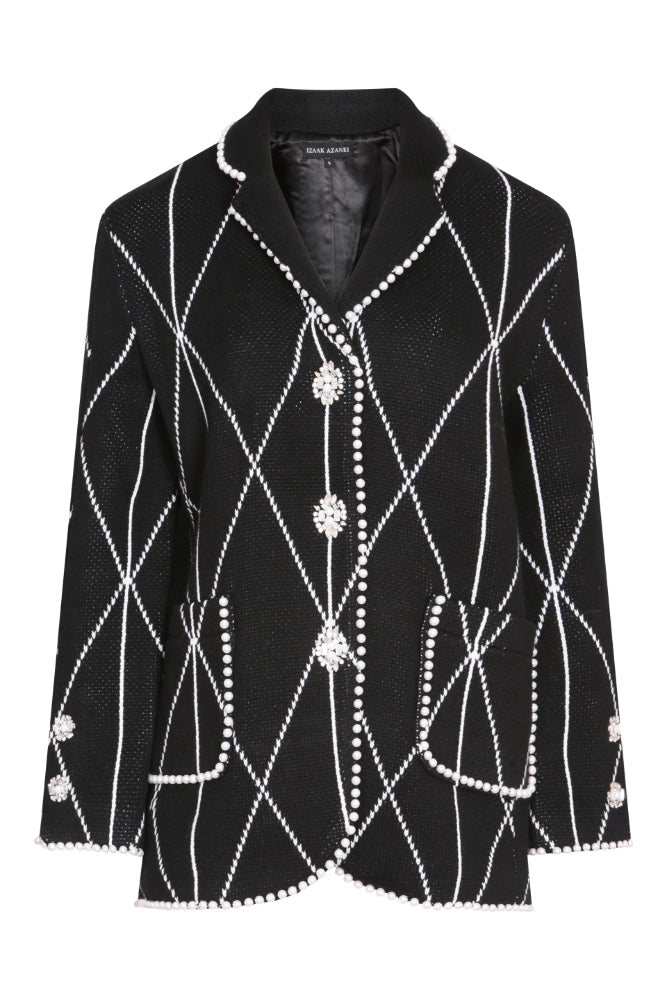 Embellished Jacket with Scarf in Monochrome