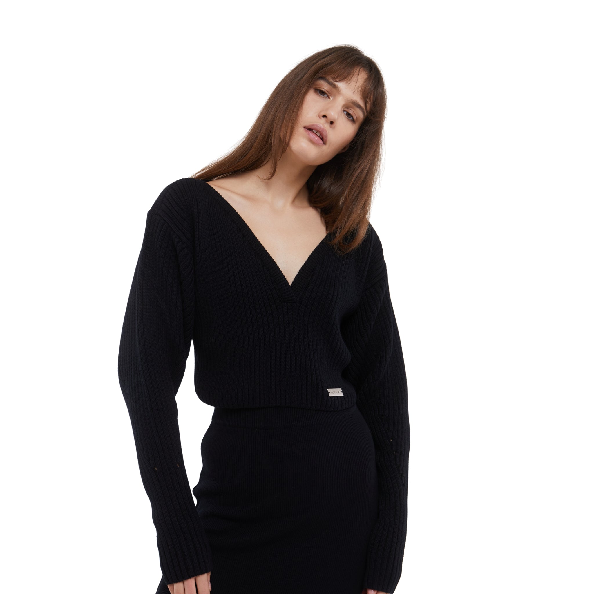 Ribbed Voluminous Sweater in Black