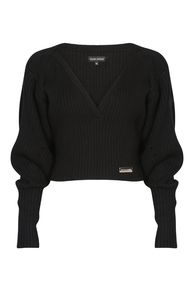 Ribbed Voluminous Sweater in Black