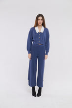 Load image into Gallery viewer, Contrast Collar Cardigan in Denim Blue and Moonstone
