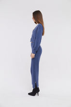 Load image into Gallery viewer, Contrast Collar Cardigan in Denim Blue and Moonstone
