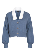 Load image into Gallery viewer, Contrast Collar Cardigan in Denim Blue and Moonstone
