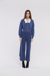 Cropped Culottes with Button Detail in Denim Blue