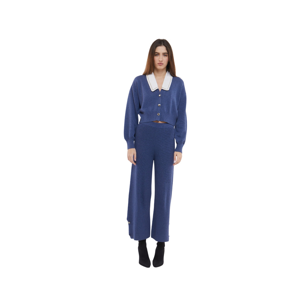 Cropped Culottes with Button Detail in Denim Blue