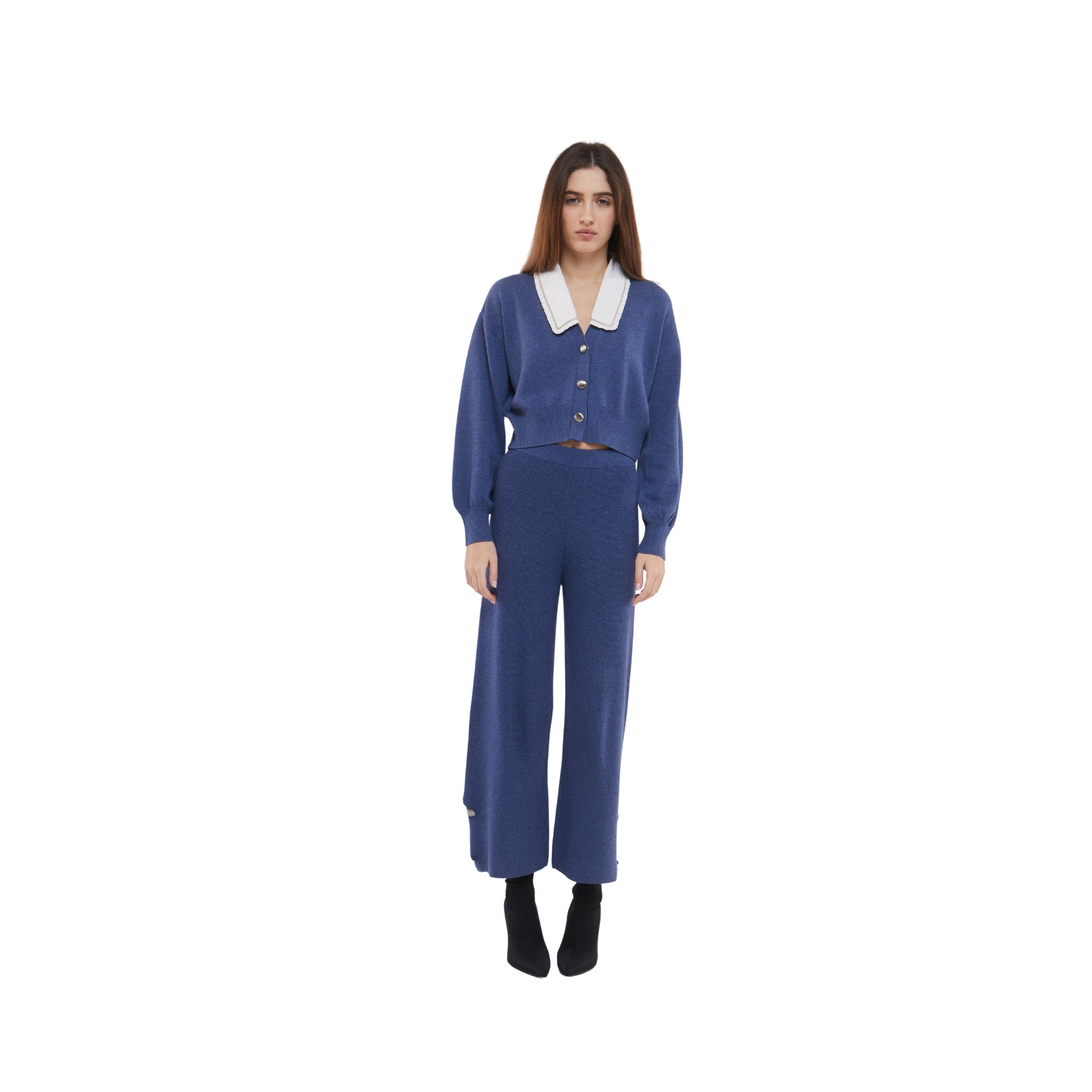Cropped Culottes with Button Detail in Denim Blue