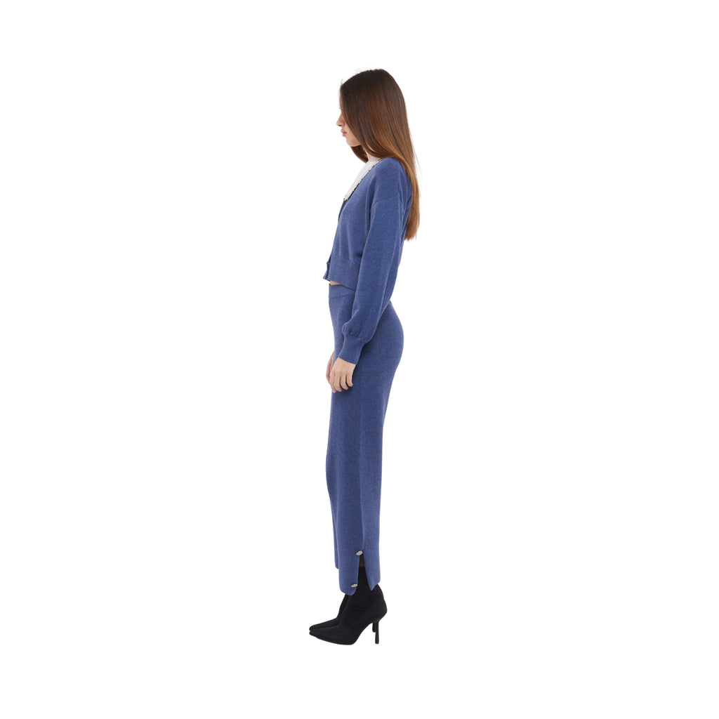 Cropped Culottes with Button Detail in Denim Blue