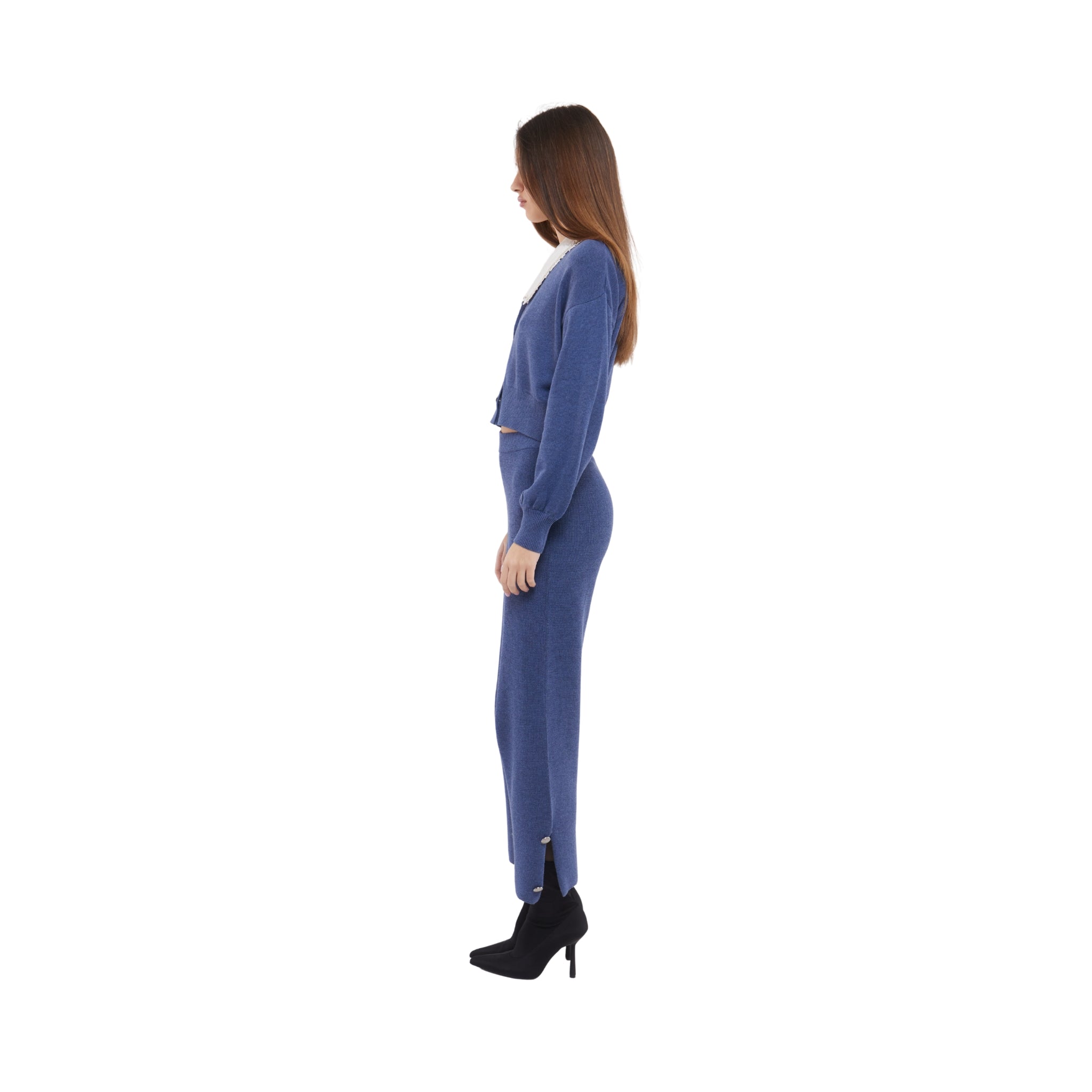 Cropped Culottes with Button Detail in Denim Blue