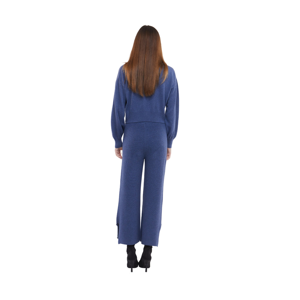 Cropped Culottes with Button Detail in Denim Blue