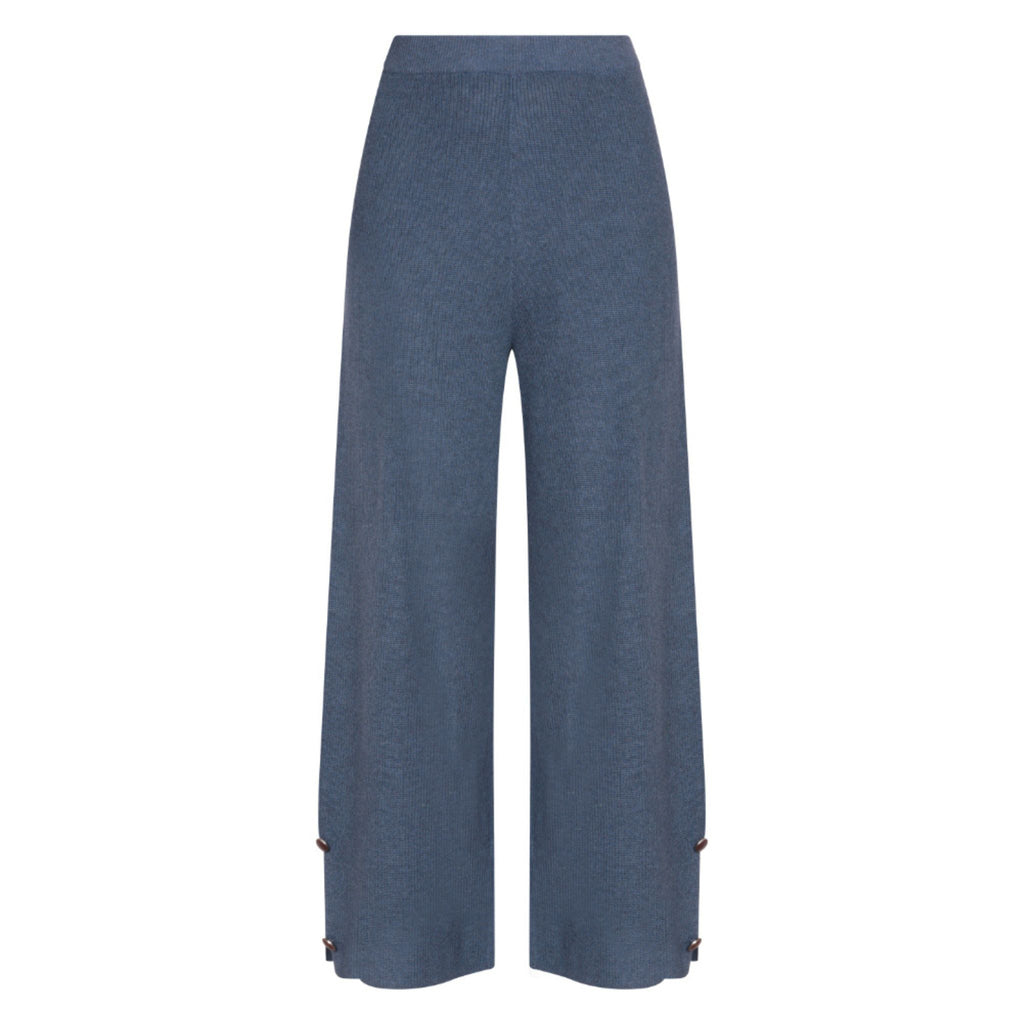 Cropped Culottes with Button Detail in Denim Blue