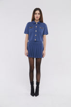 Load image into Gallery viewer, Short Sleeve Cardigan with Horsebit Detail in Denim Blue
