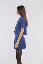 Load image into Gallery viewer, Short Sleeve Cardigan with Horsebit Detail in Denim Blue
