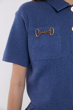 Load image into Gallery viewer, Short Sleeve Cardigan with Horsebit Detail in Denim Blue
