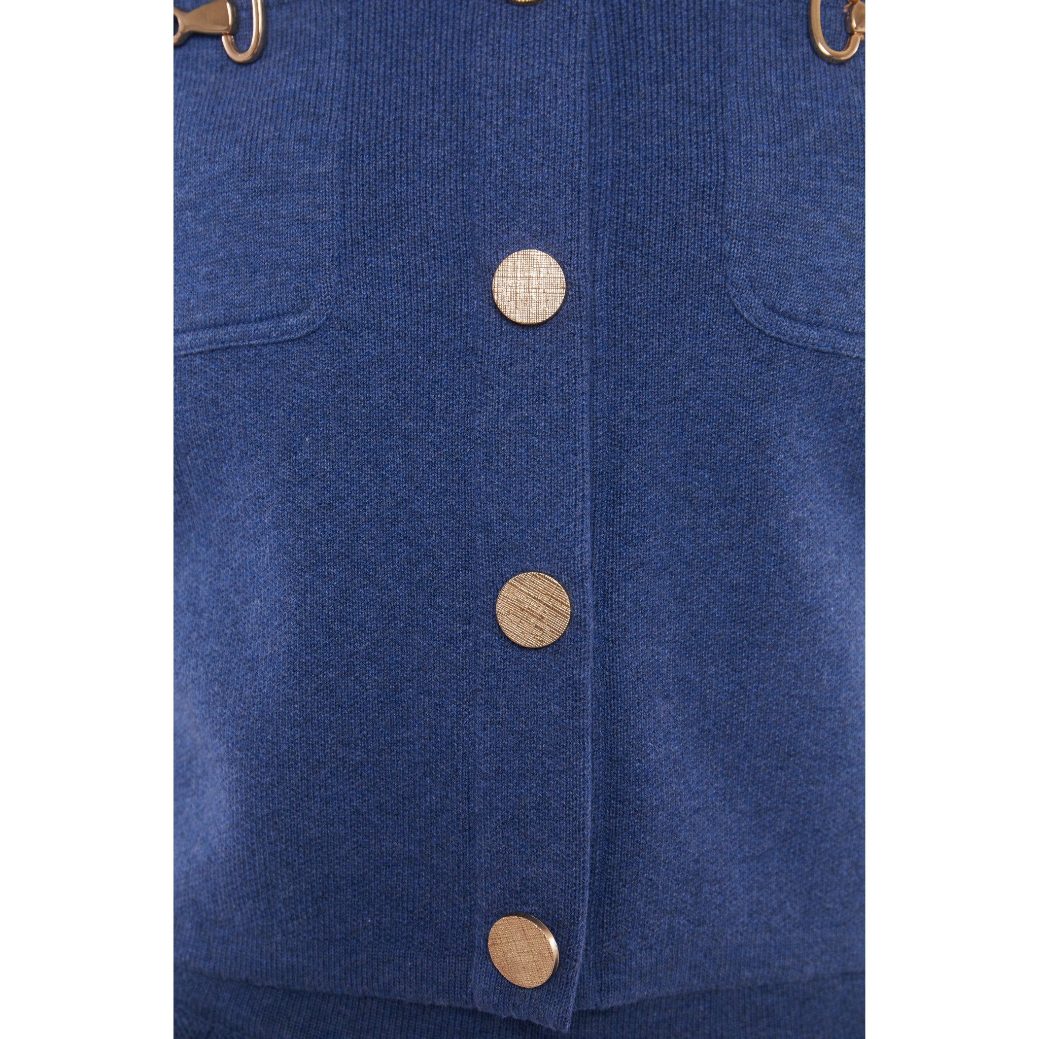 Short Sleeve Cardigan with Horsebit Detail in Denim Blue