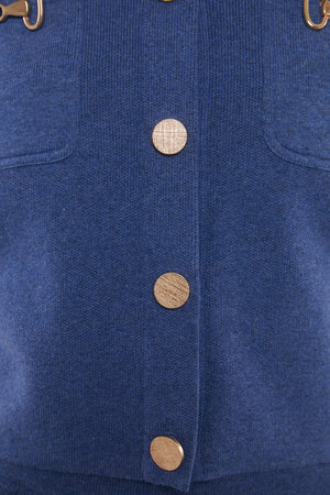 Short Sleeve Cardigan with Horsebit Detail in Denim Blue