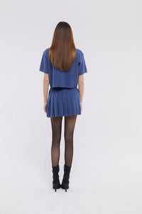 Pleated Mini Skirt in Denim Blue