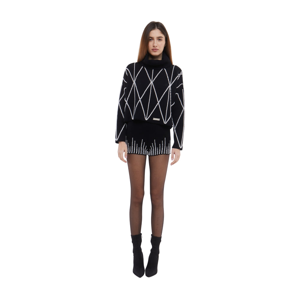 Embellished High Neck Sweater in Monochrome