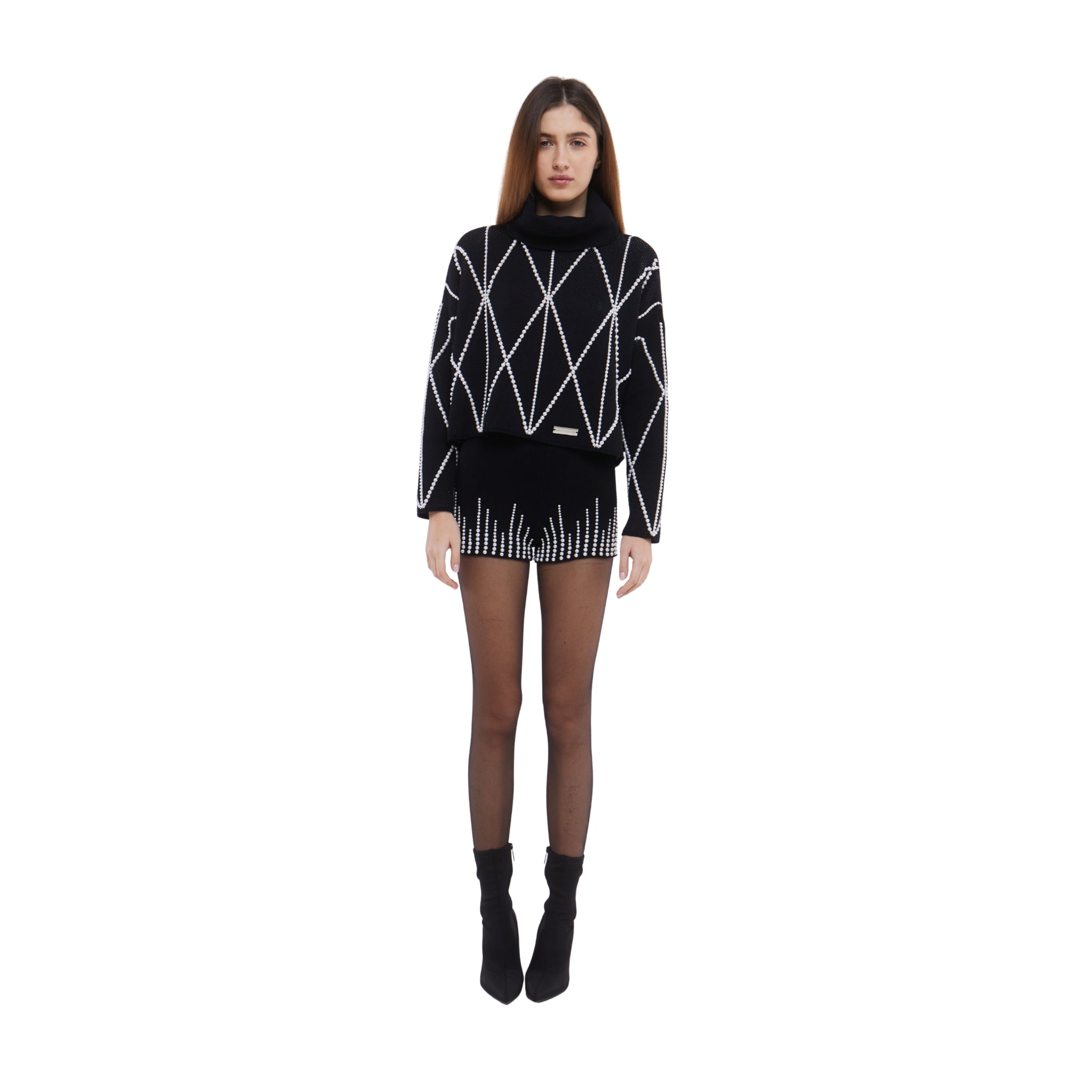 Embellished High Neck Sweater in Monochrome