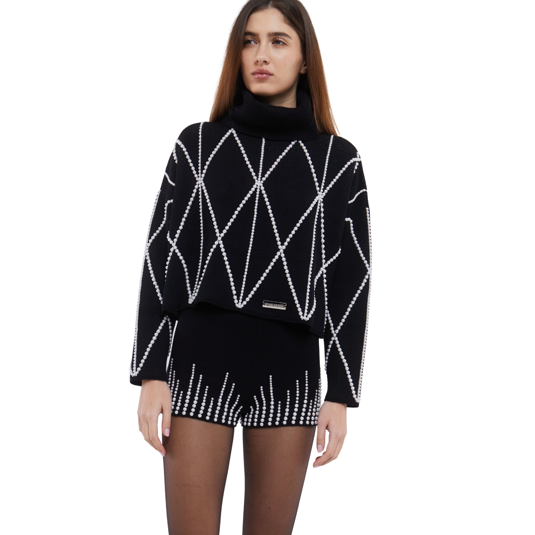 Embellished High Neck Sweater in Monochrome