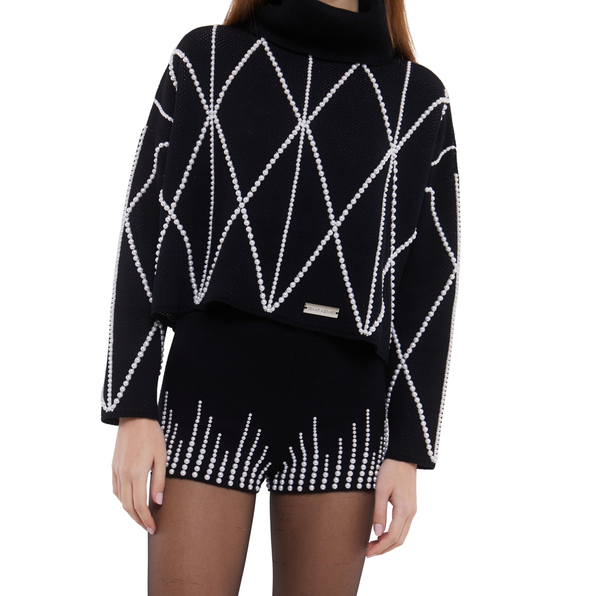 Embellished High Neck Sweater in Monochrome