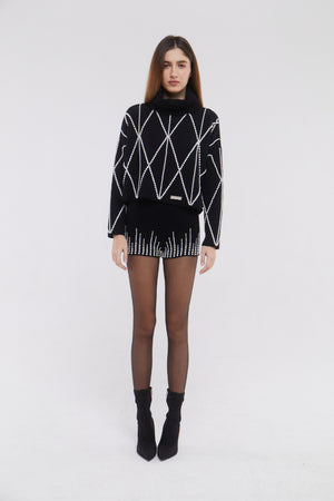 Embellished High Neck Sweater in Monochrome