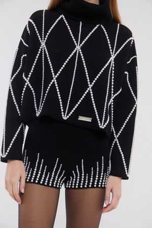 Embellished High Neck Sweater in Monochrome