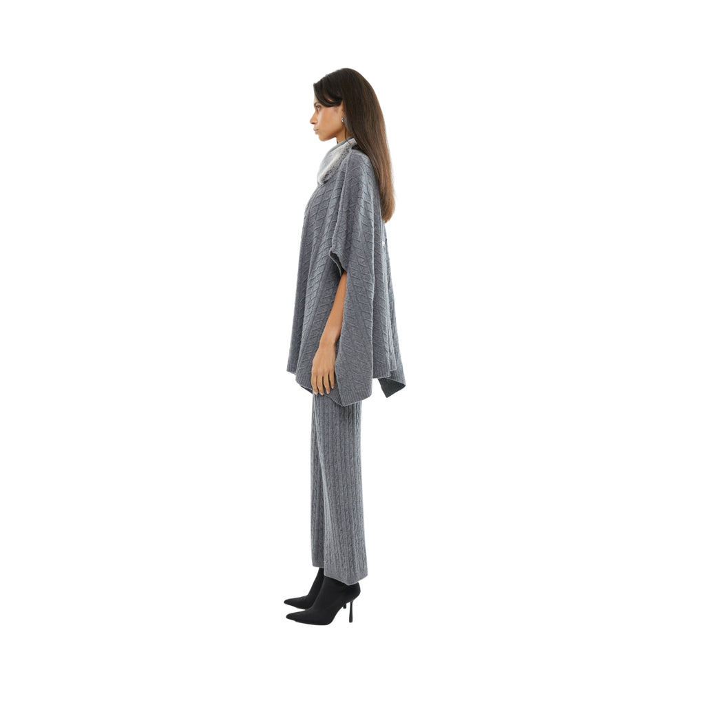 The Collar Detail Poncho in Storm